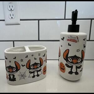 Stitch Halloween Bathroom Toothbrush Holder Soap Dispenser Disney Set